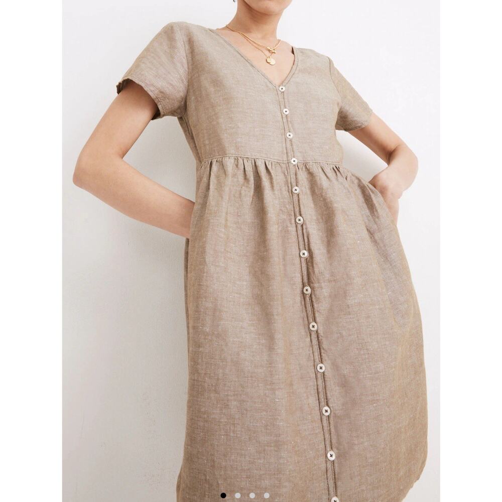 Madewell Linen Blend Button Front Alexandra Mini Dress Women's Size M